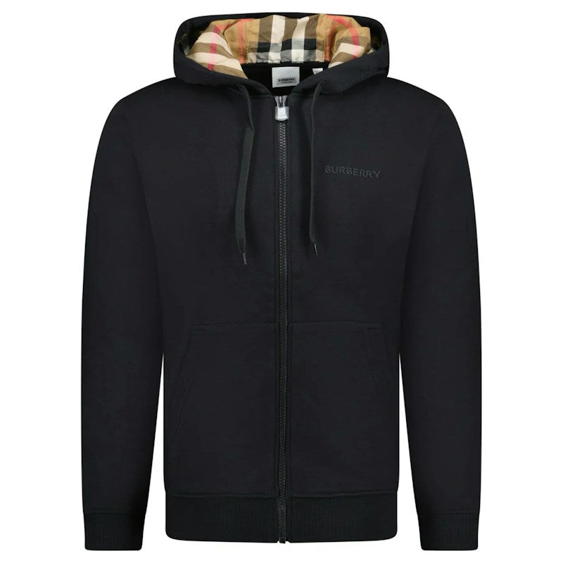 Burberry Hove Check Embroidery Logo Zip Hoodie Black