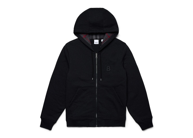 Burberry Letter Graphic Cotton Blend Zip Hoodie Black