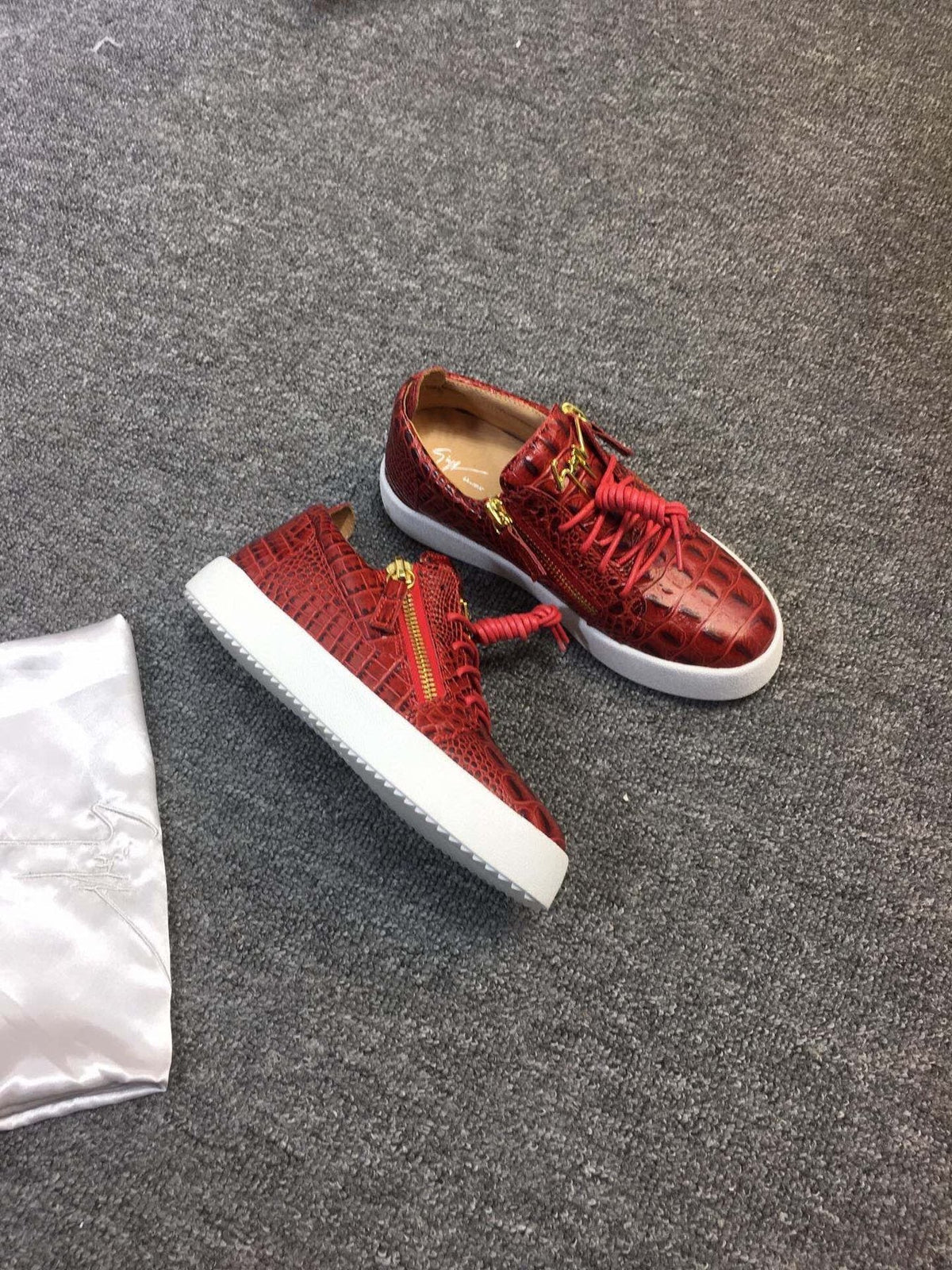 Giuseppe Zanotti Red Croc-Embossed Low-Top Sneakers — side