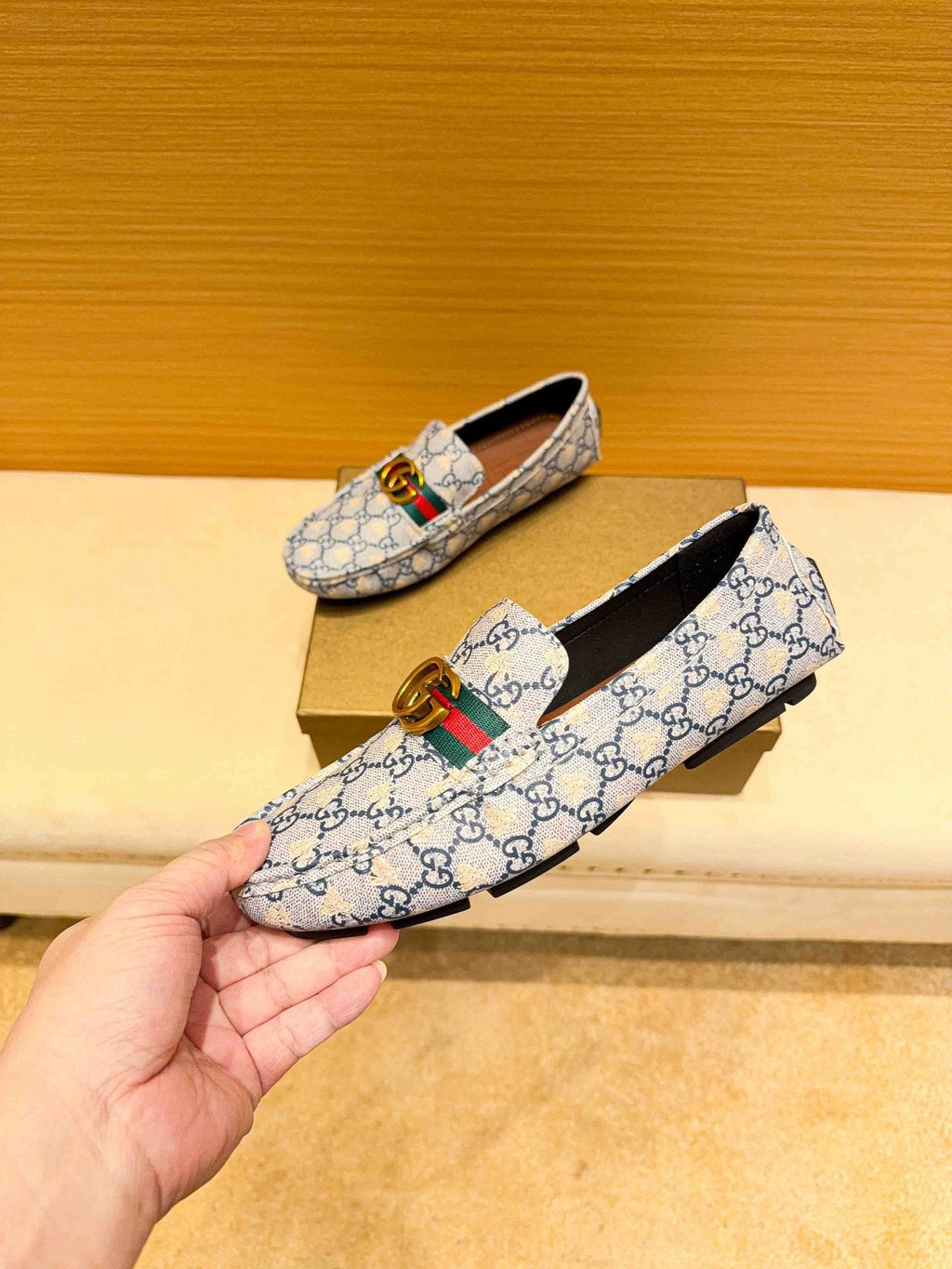 Gucci Monogram Stripe Slip-On Loafers — front