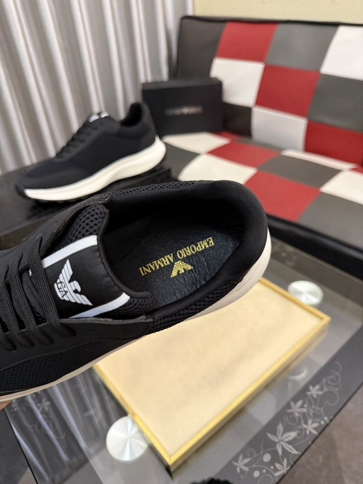 Emporio Armani Black Low-Top Sneakers — label