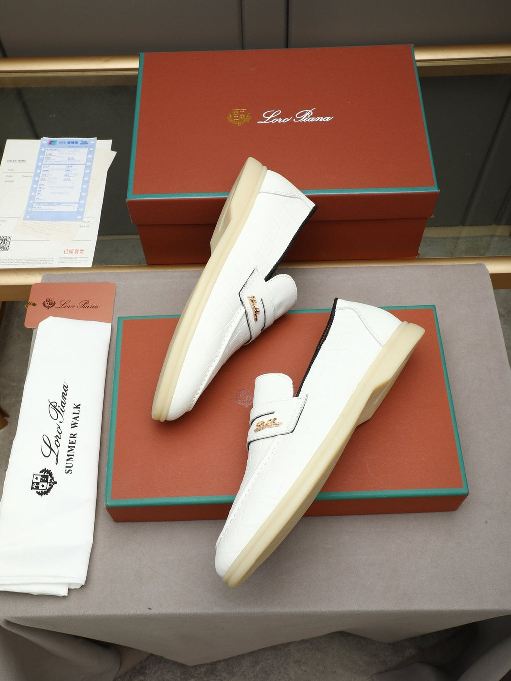 Loro Piana White Textured Loafers — front