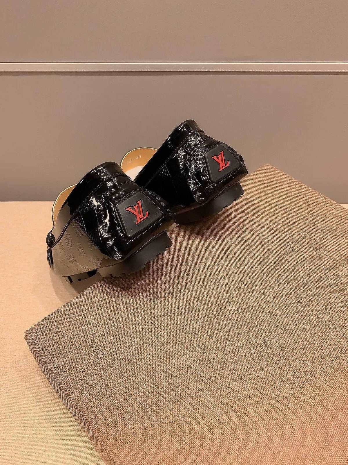 Louis Vuitton Black Glossy Buckle Loafers — back