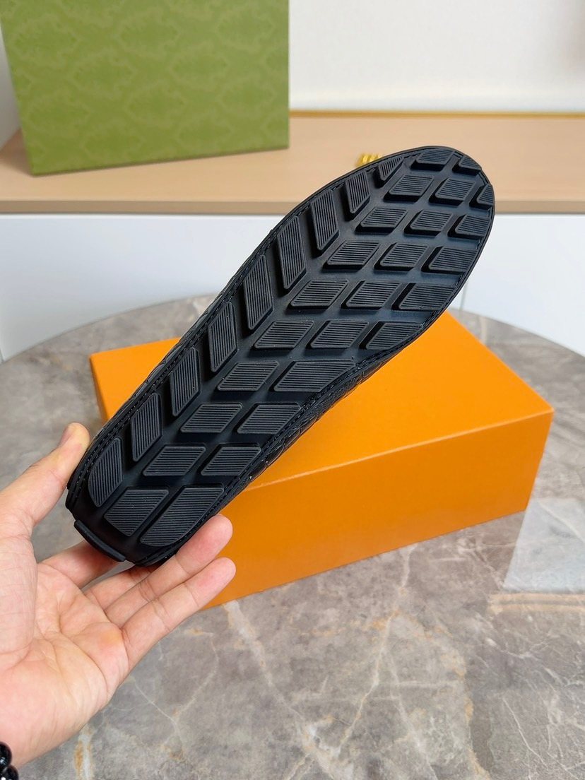 Black Embossed Buckle Loafers — detail