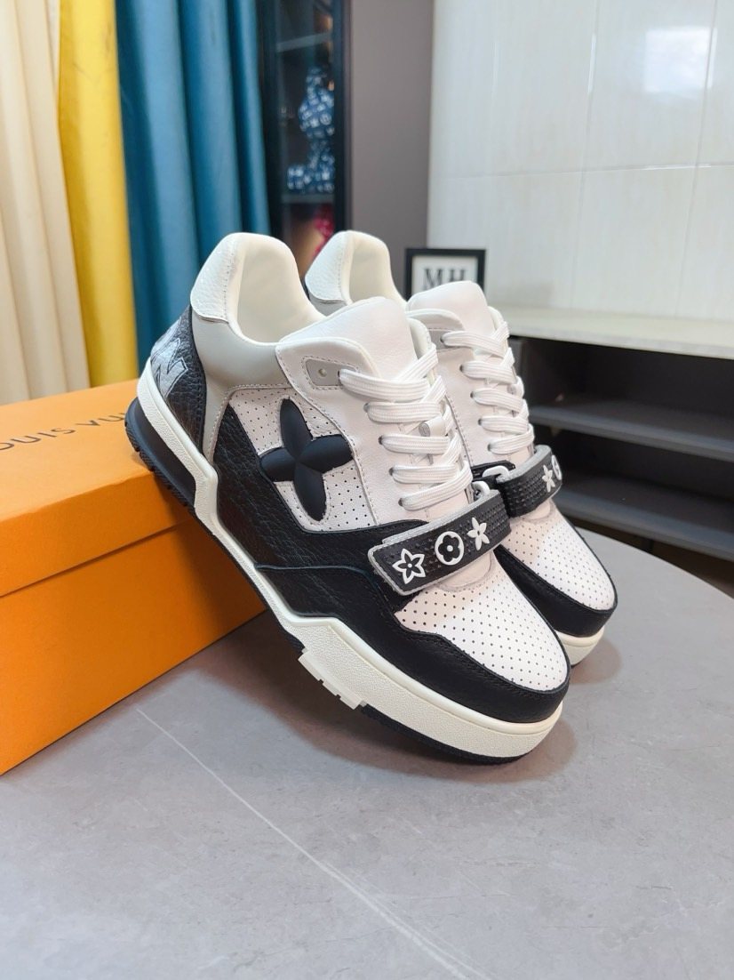 Louis Vuitton Black and White Low-Top Sneakers — front