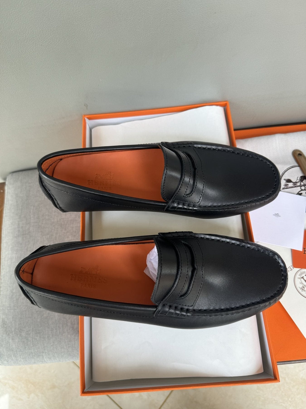Hermès Black Slip-On Loafers — front