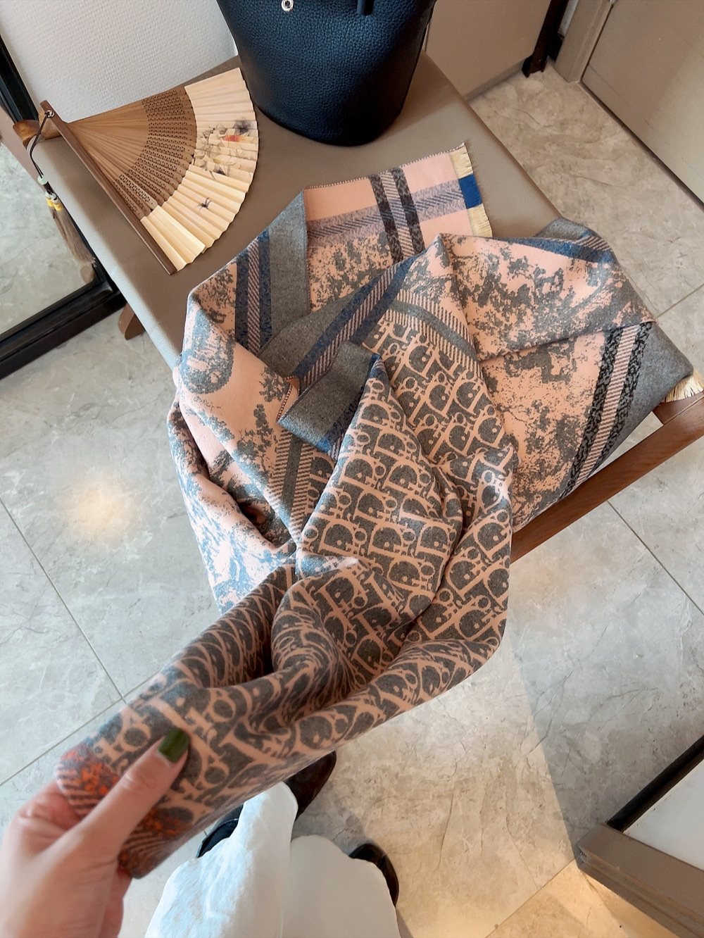 Dior Toile Pattern Fringe Scarf — front