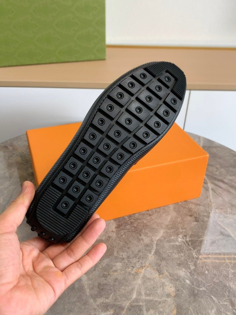 Louis Vuitton Black Textured Leather Loafers — detail