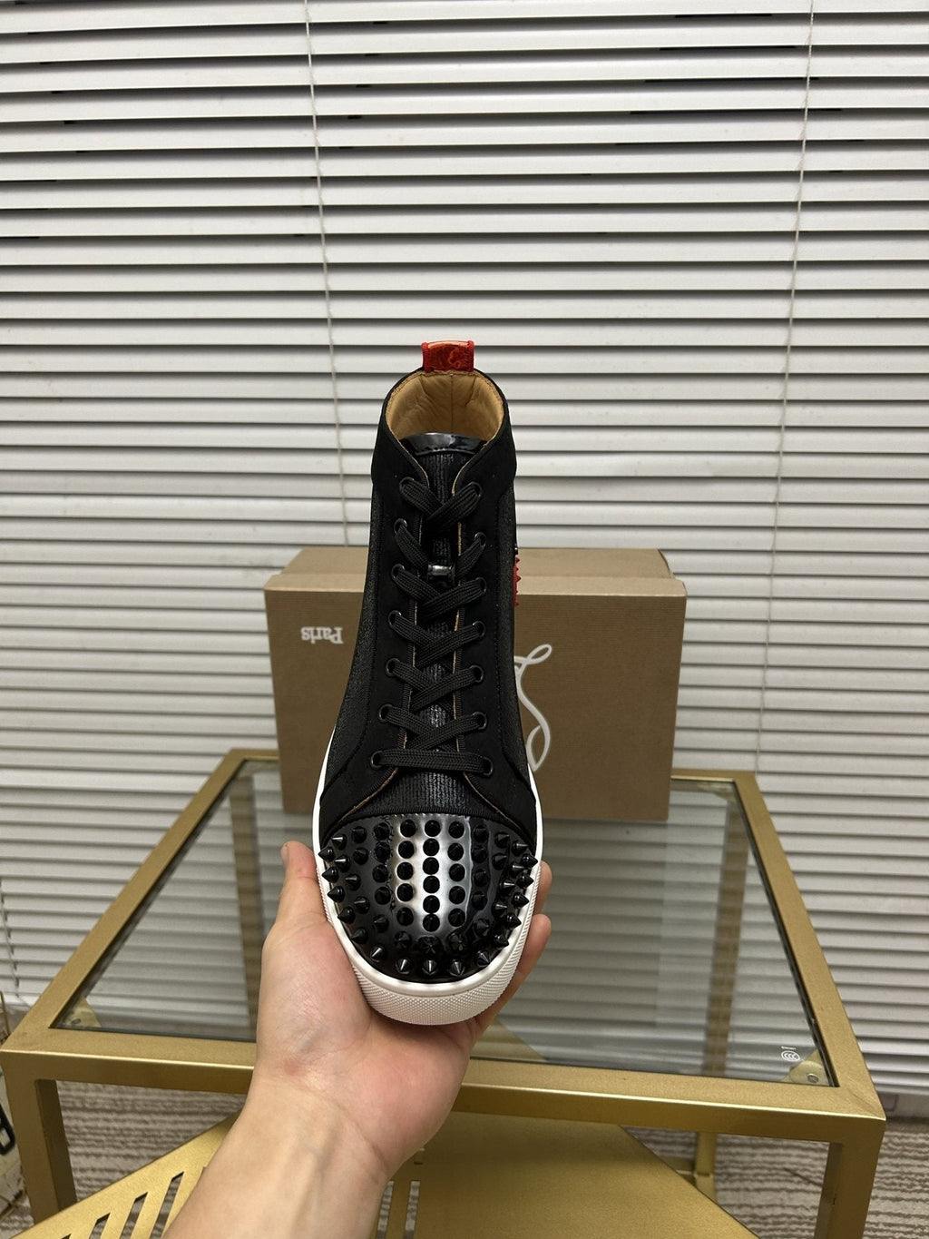 Christian Louboutin Perforated Toe High-Top Sneakers — front