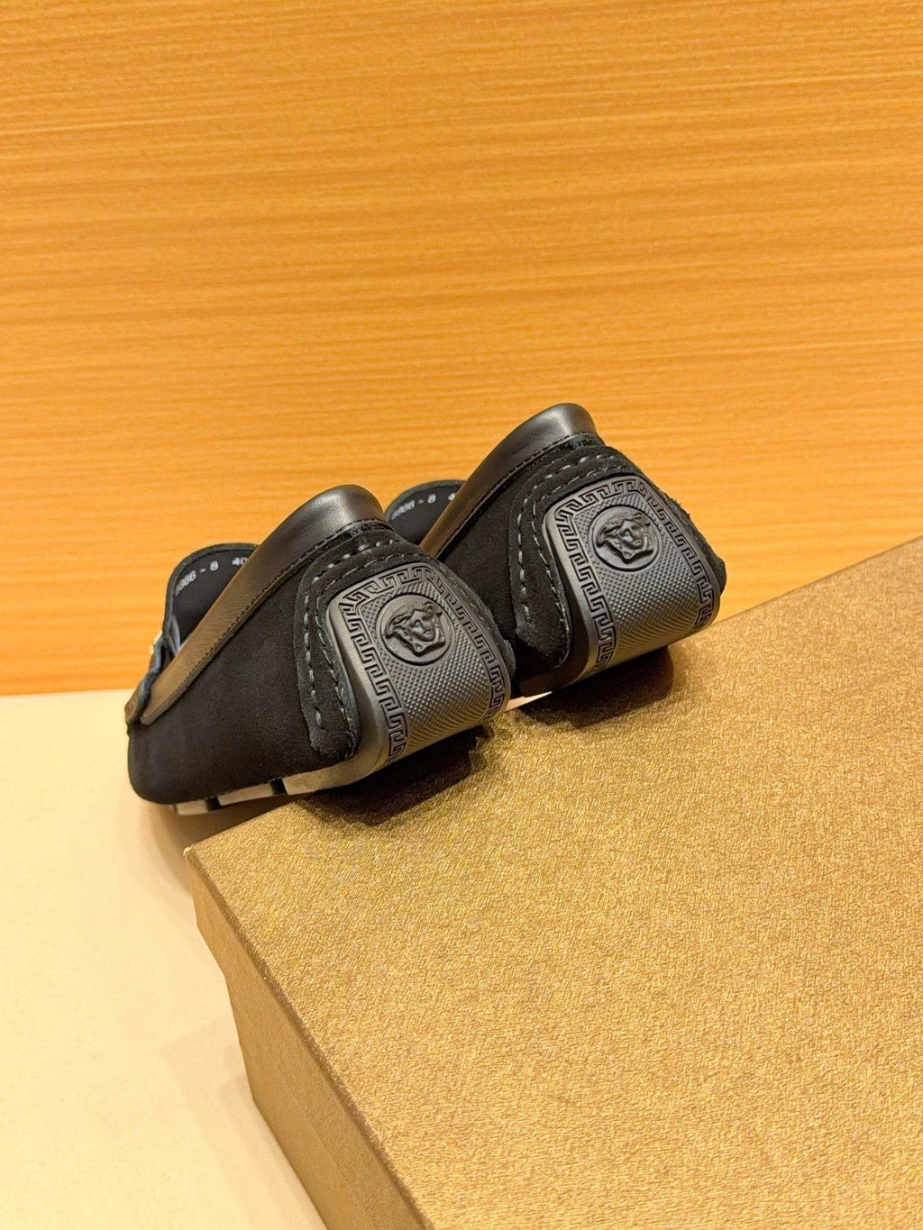 Versace Black Gold Buckle Loafers — back