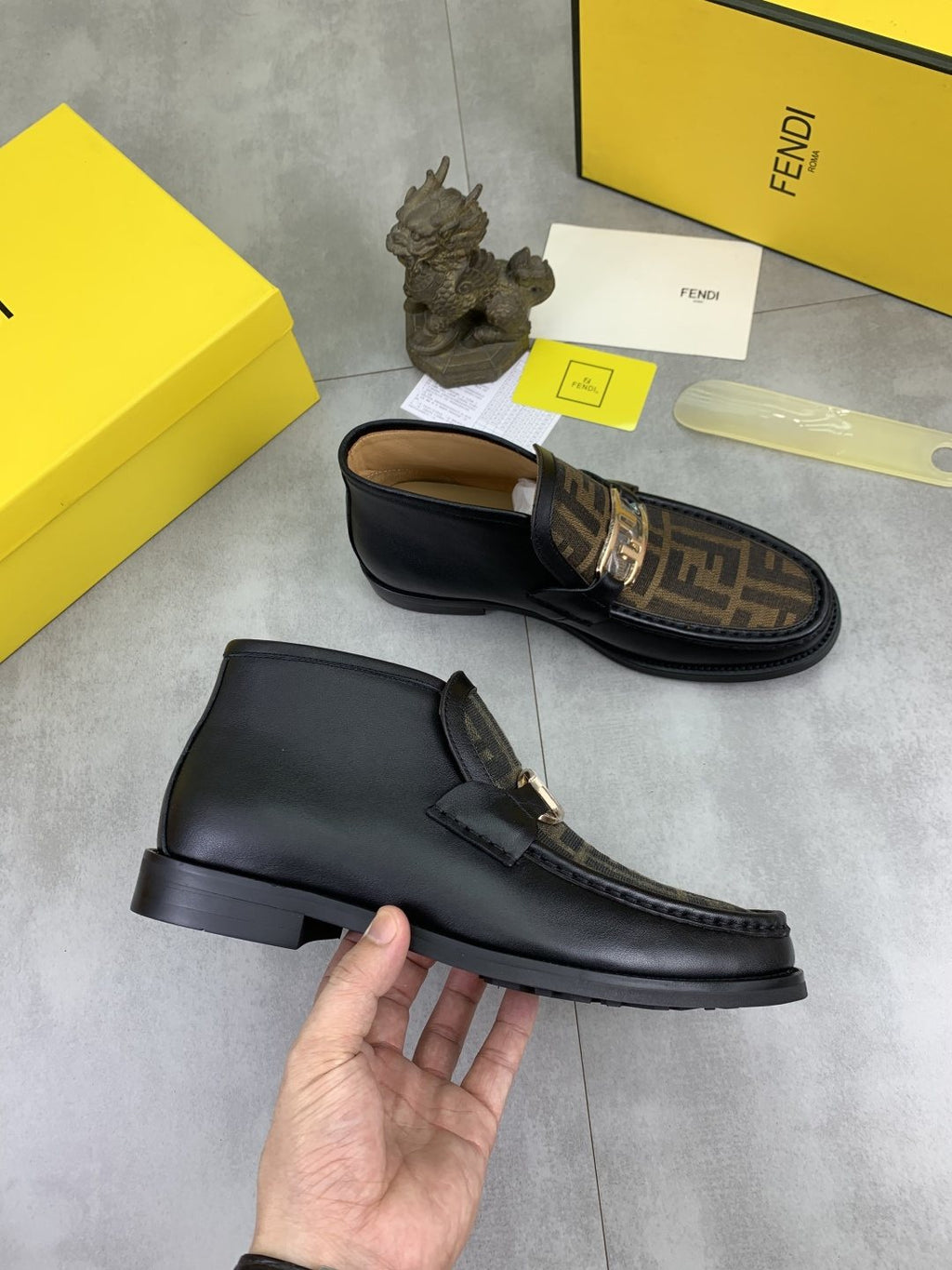 FENDI Black Monogram Vamp Ankle Boots — model