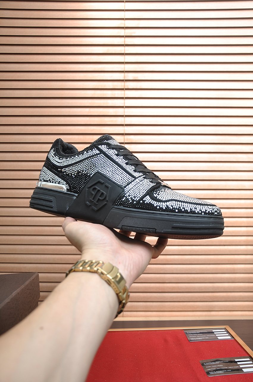 Philipp Plein Black & Silver Textured Sneakers — side