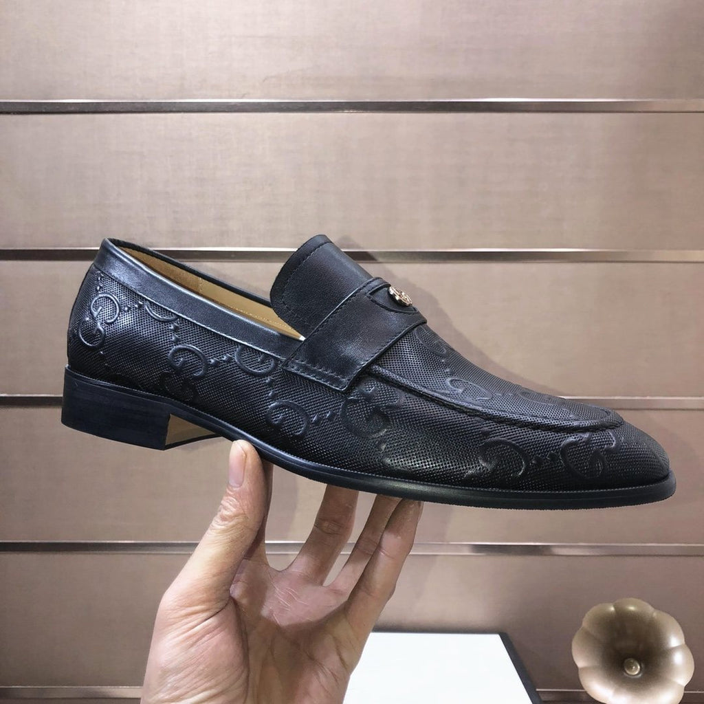 Gucci Black Embossed Leather Loafers — side