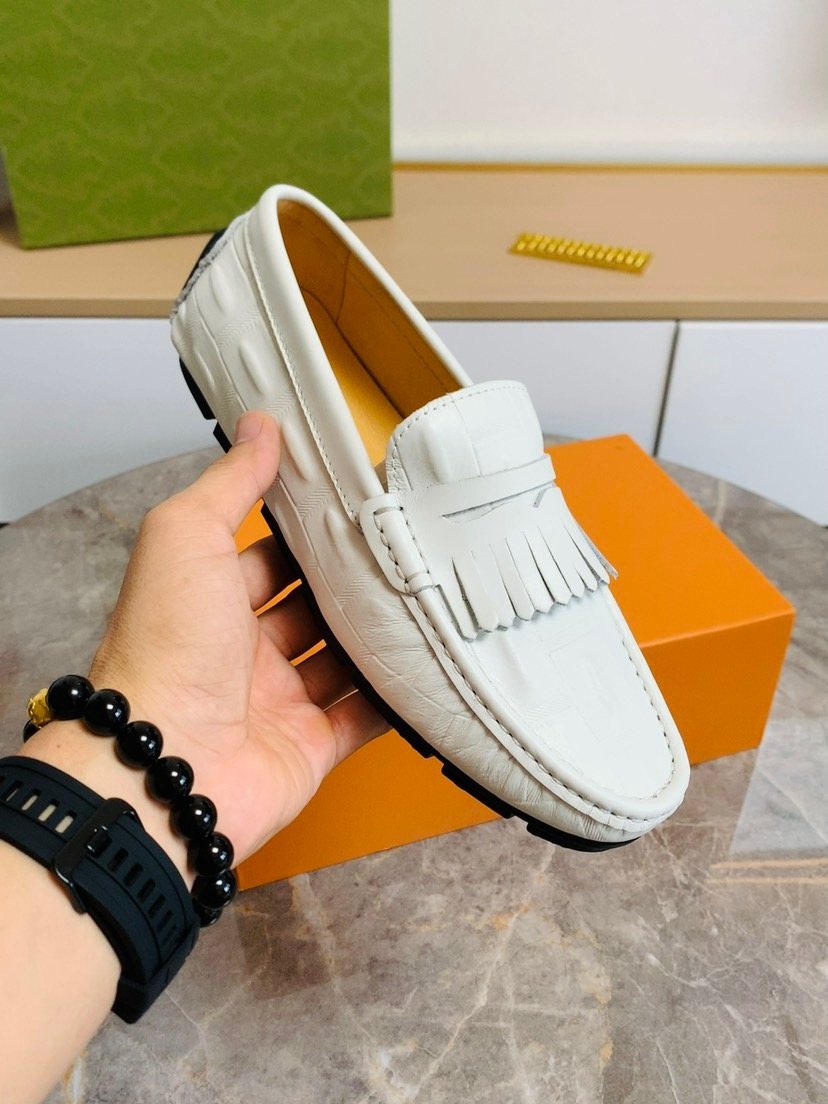 Men's White Fringe Loafers — side