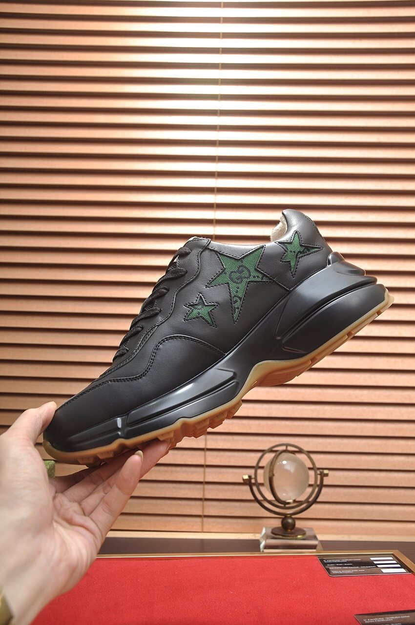 GUCCI Black and Green Star Sneakers — side