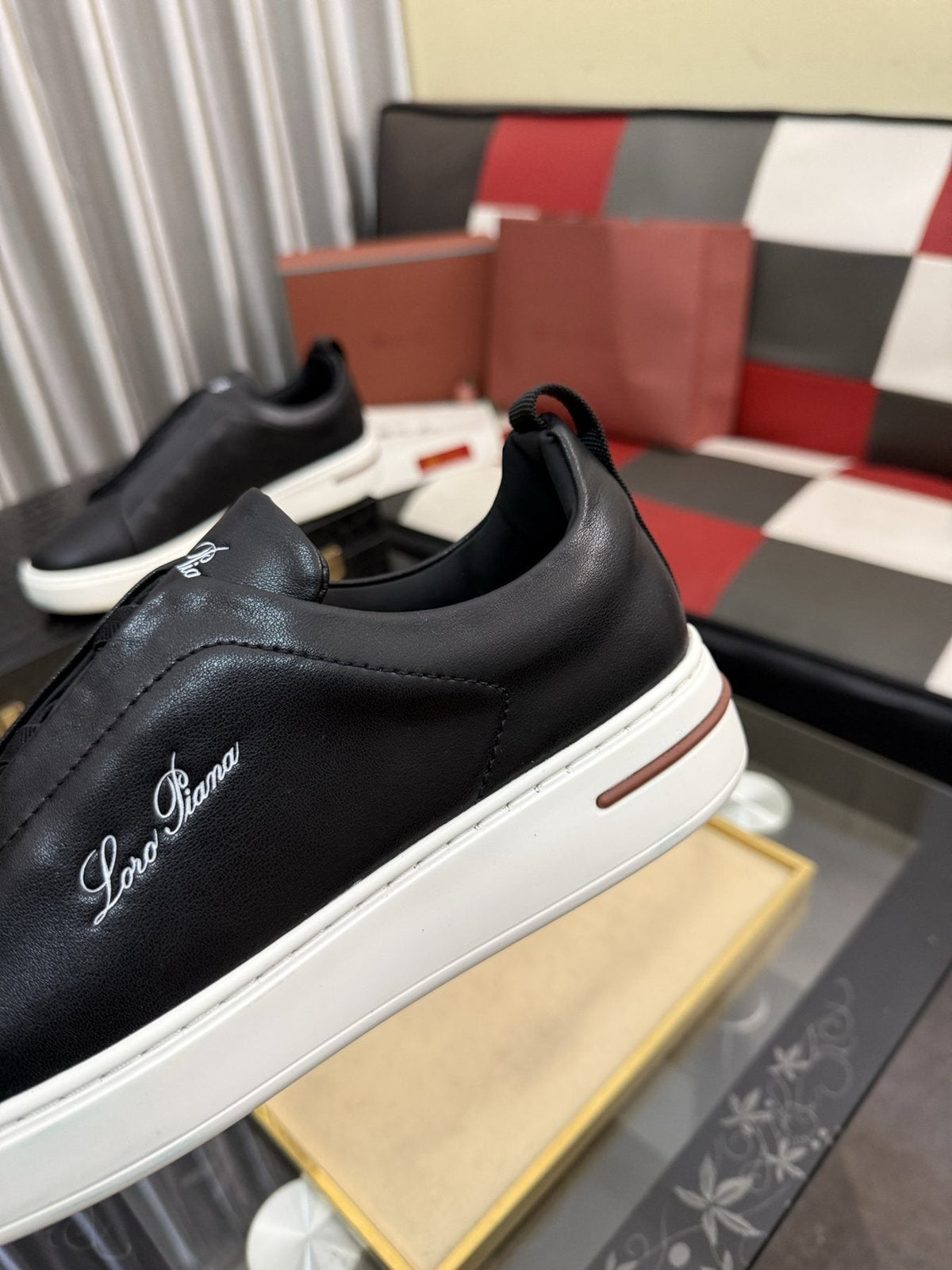 Loro Piana Black Slip-On Sneakers — detail