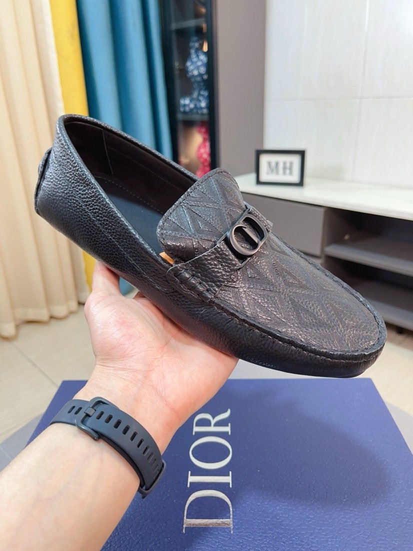 DIOR Textured Buckle Loafers — front