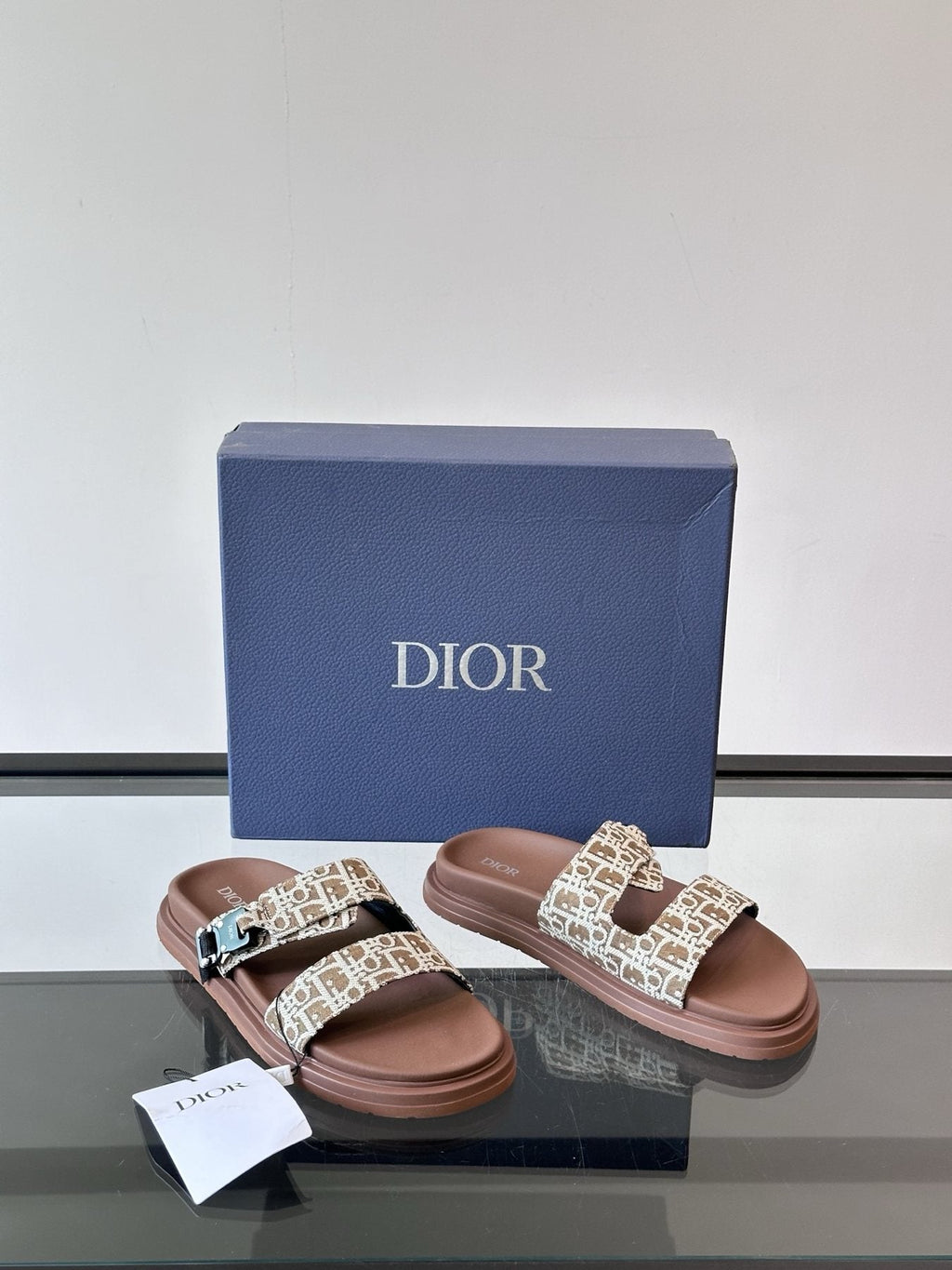 Dior Patterned Strap Slide Sandals — front