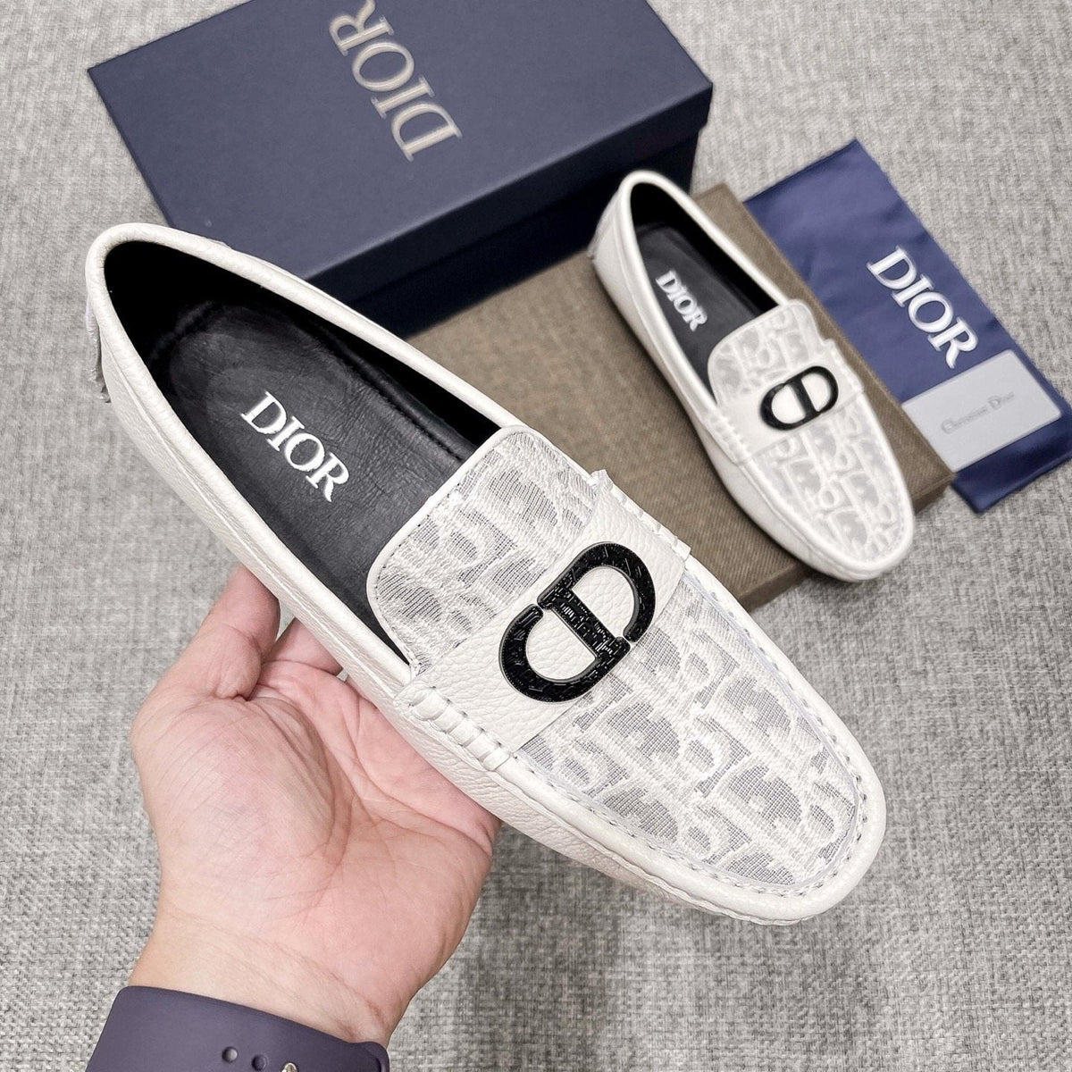 Dior Patterned Vamp Loafers — model