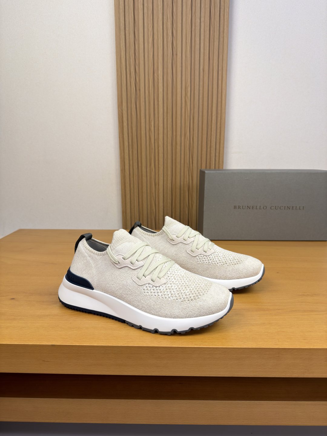 Brunello Cucinelli Gray Knit Sneakers — front