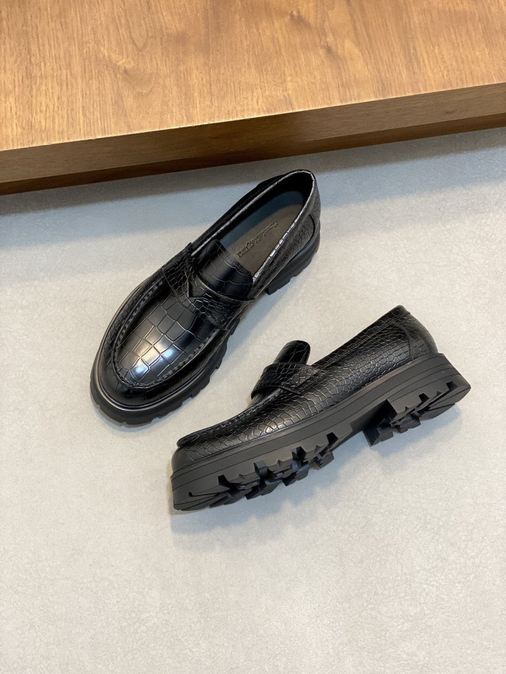 Alexander McQueen Croc-Embossed Lug-Sole Loafers — hero