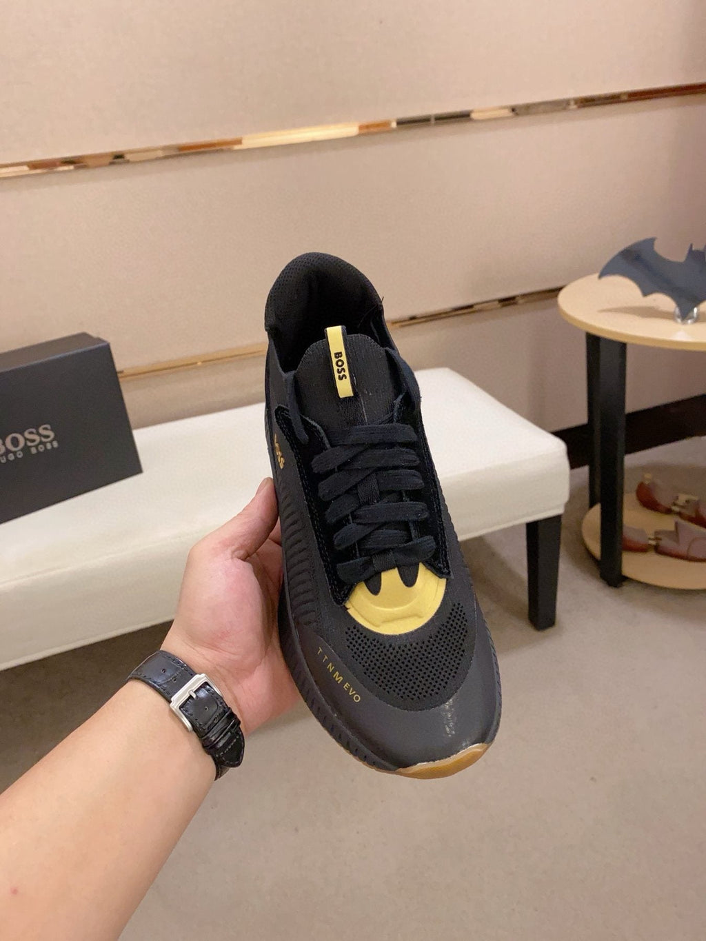 BOSS Knit Lace-Up Sneakers — side