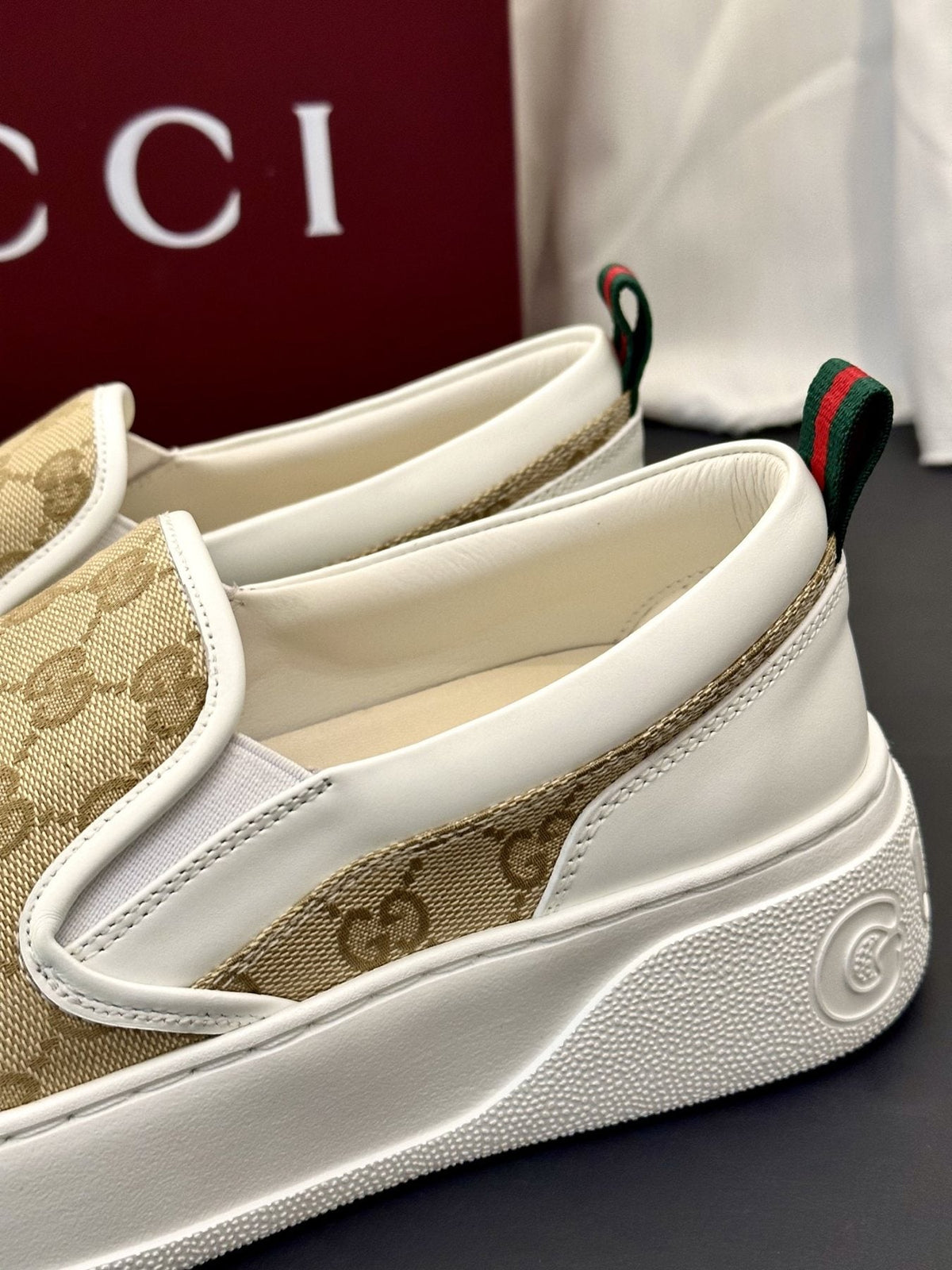 Gucci Patterned Slip-On Shoes — detail