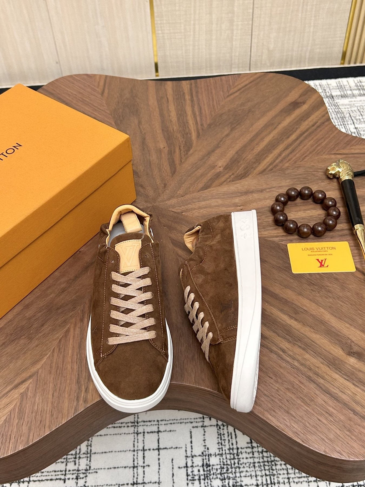 Louis Vuitton Brown Textured Low-Top Sneakers — side