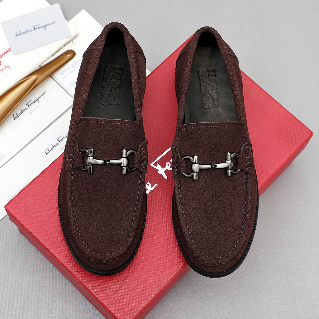 Ferragamo Suede Bit Loafers — front