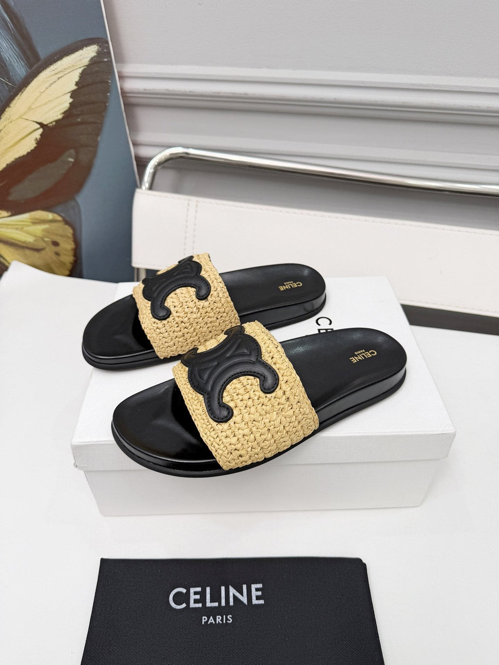 Celine Woven Emblem Slide Sandals — hero