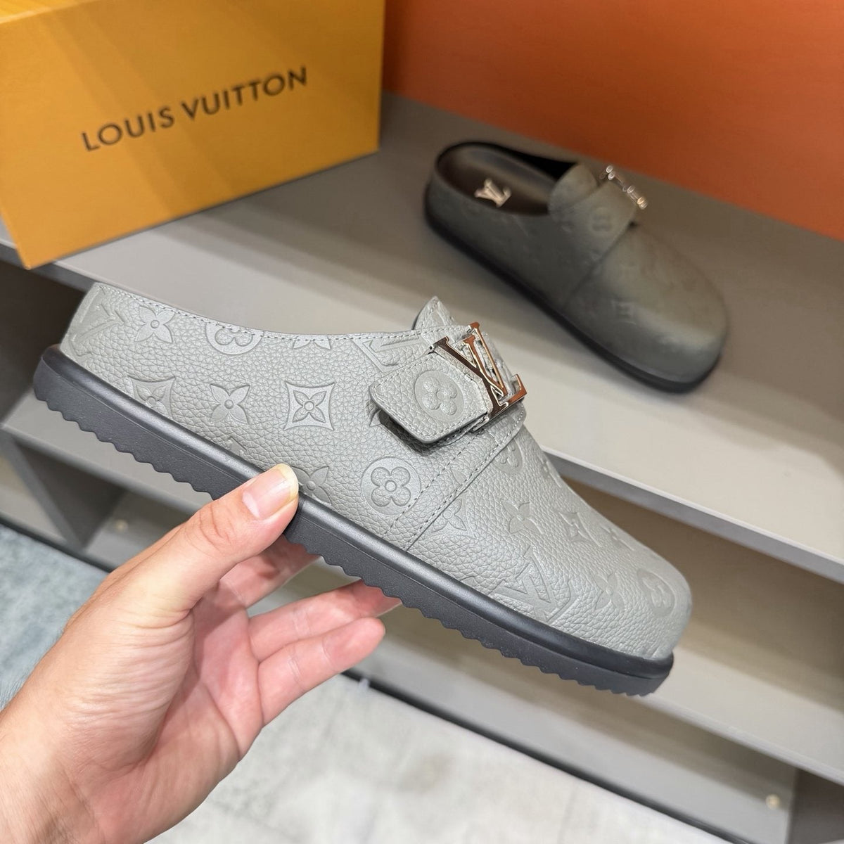 Louis Vuitton Monogram Buckle Slide Sandals — side