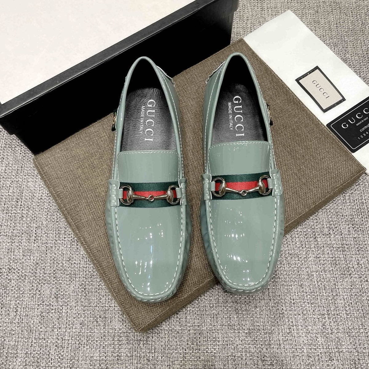 Gucci Black Web Stripe Loafers — side