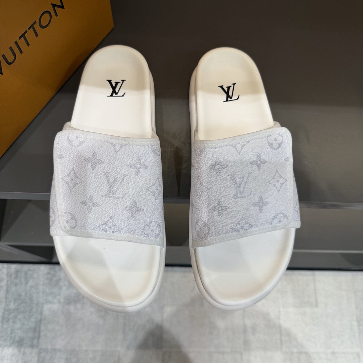 Louis Vuitton Monogram-Patterned Slide Sandals — front