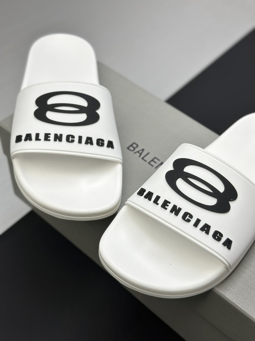 Balenciaga Logo Strap Slide Sandals — front