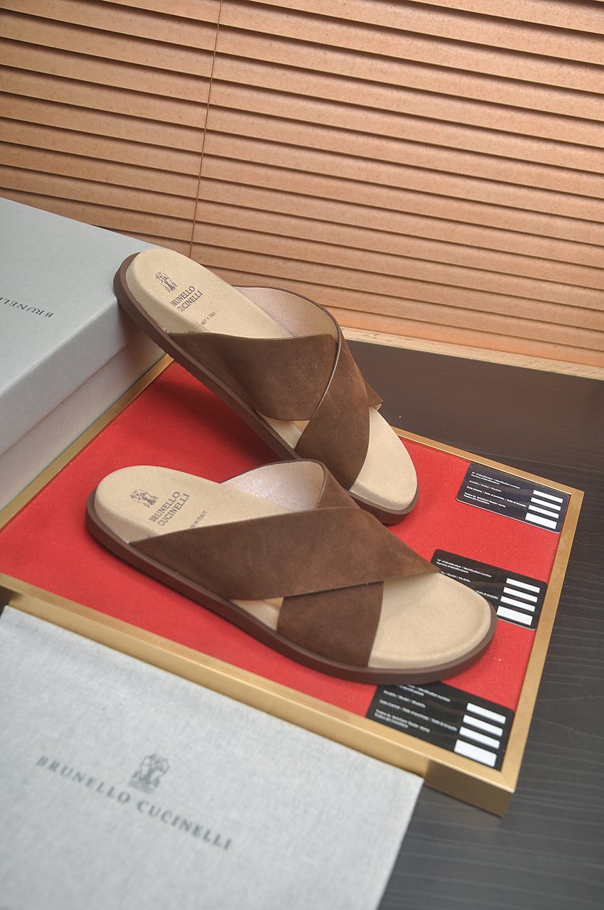 Brunello Cucinelli Cross-Strap Slide Sandals — front