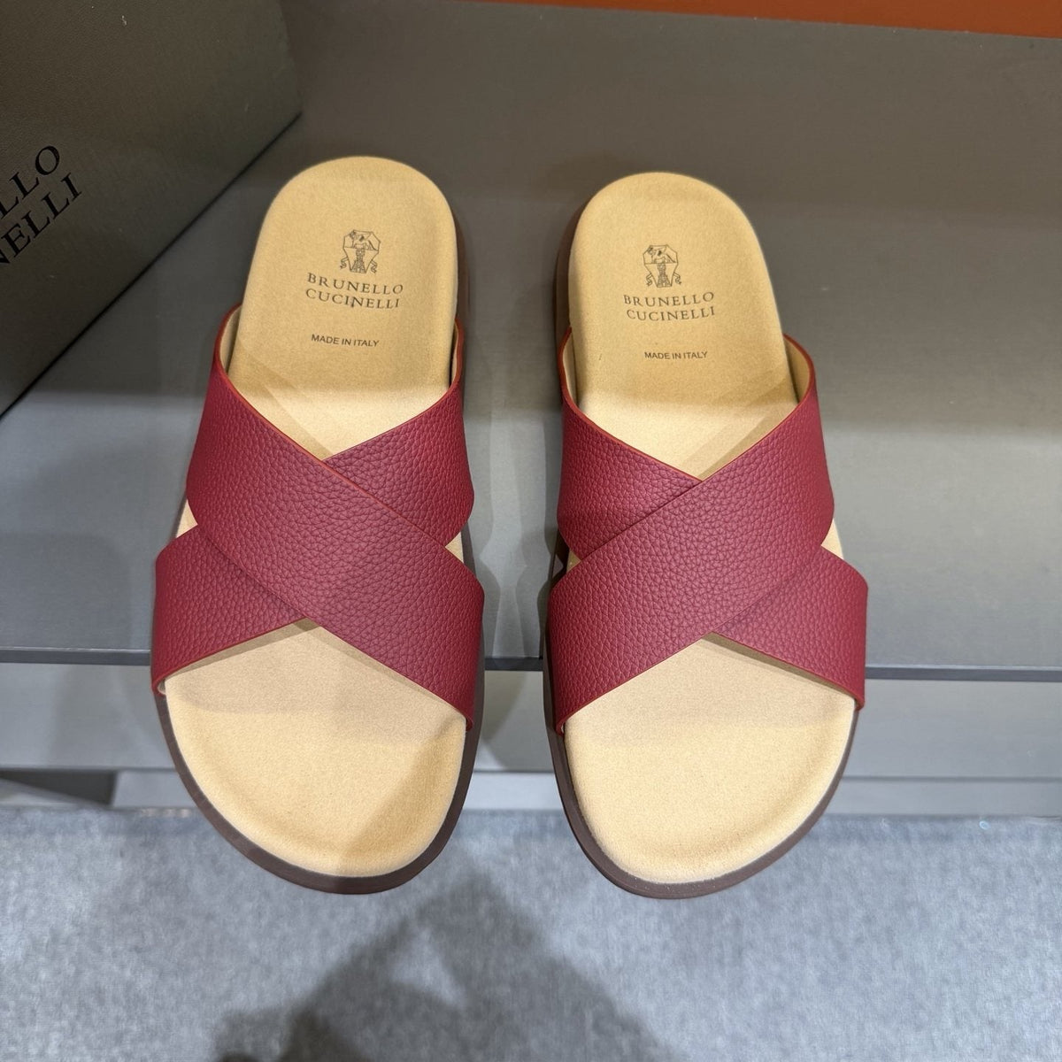Brunello Cucinelli Cross-Strap Slide Sandals — front