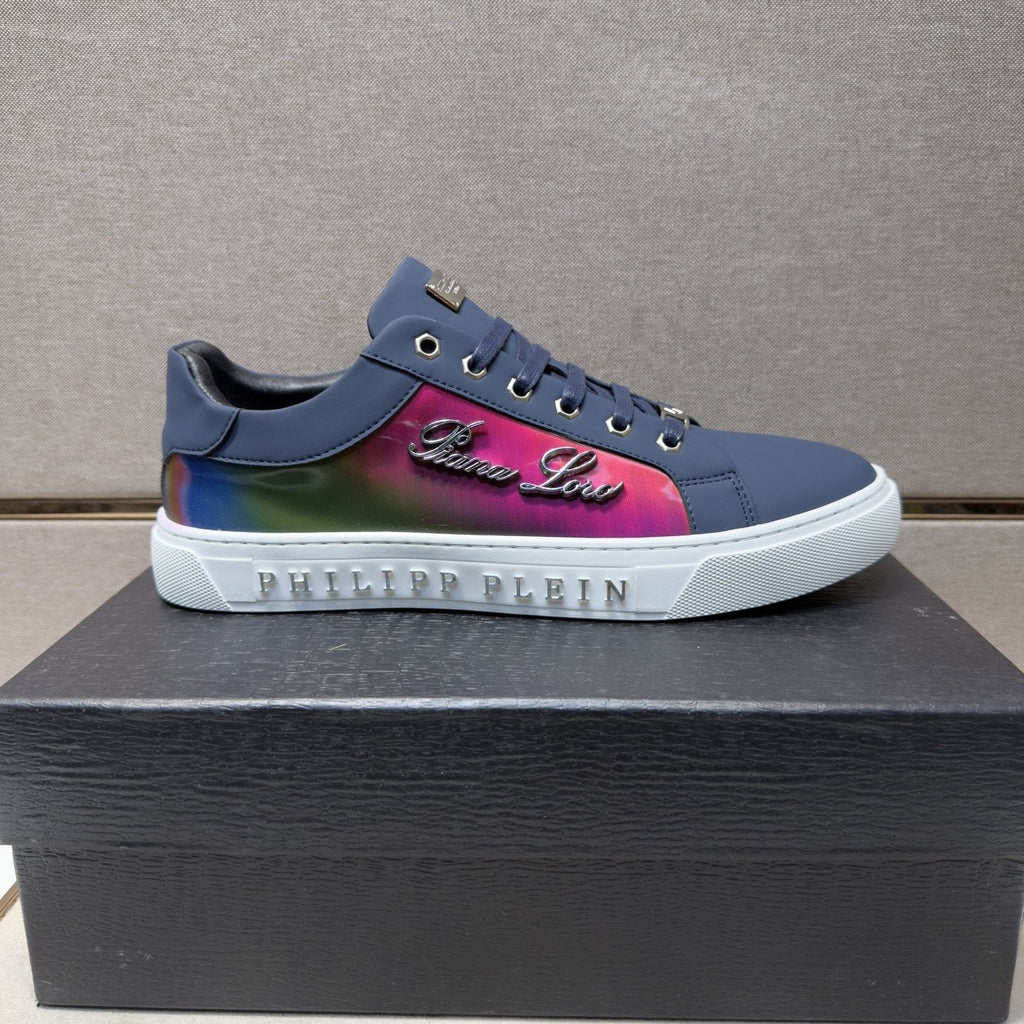 Philipp Plein Navy Iridescent Panel Sneakers — hero