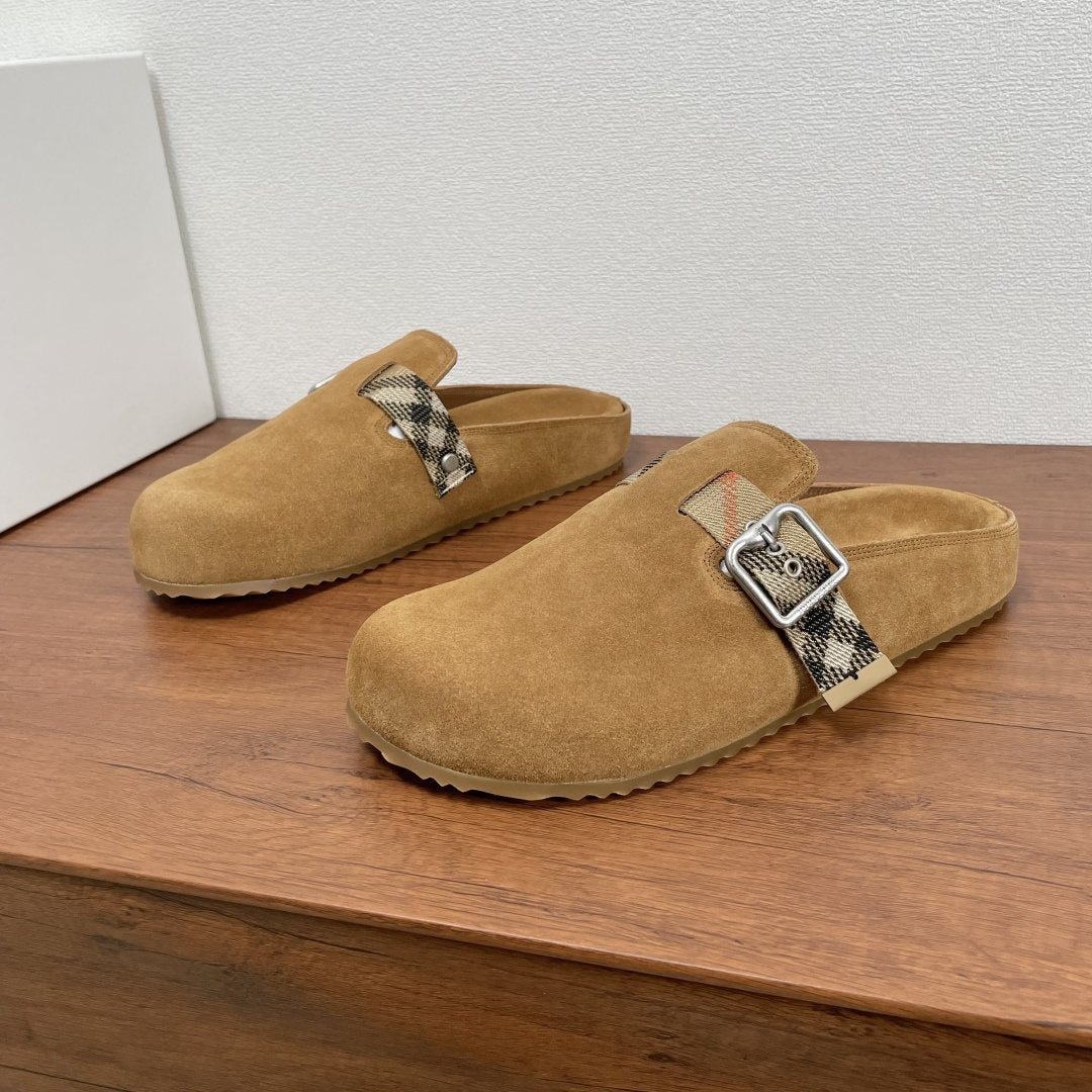 Burberry Powder Blue Check Strap Mule Sandals — front