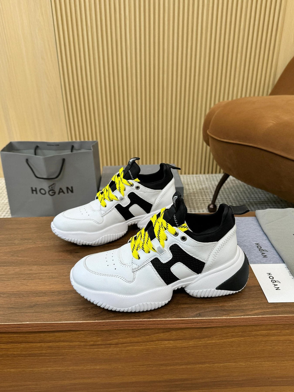 HOGAN Beige and Black Chunky Sneakers — side
