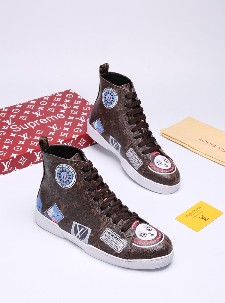 Louis Vuitton Graphic Patch High-Top Sneakers — front