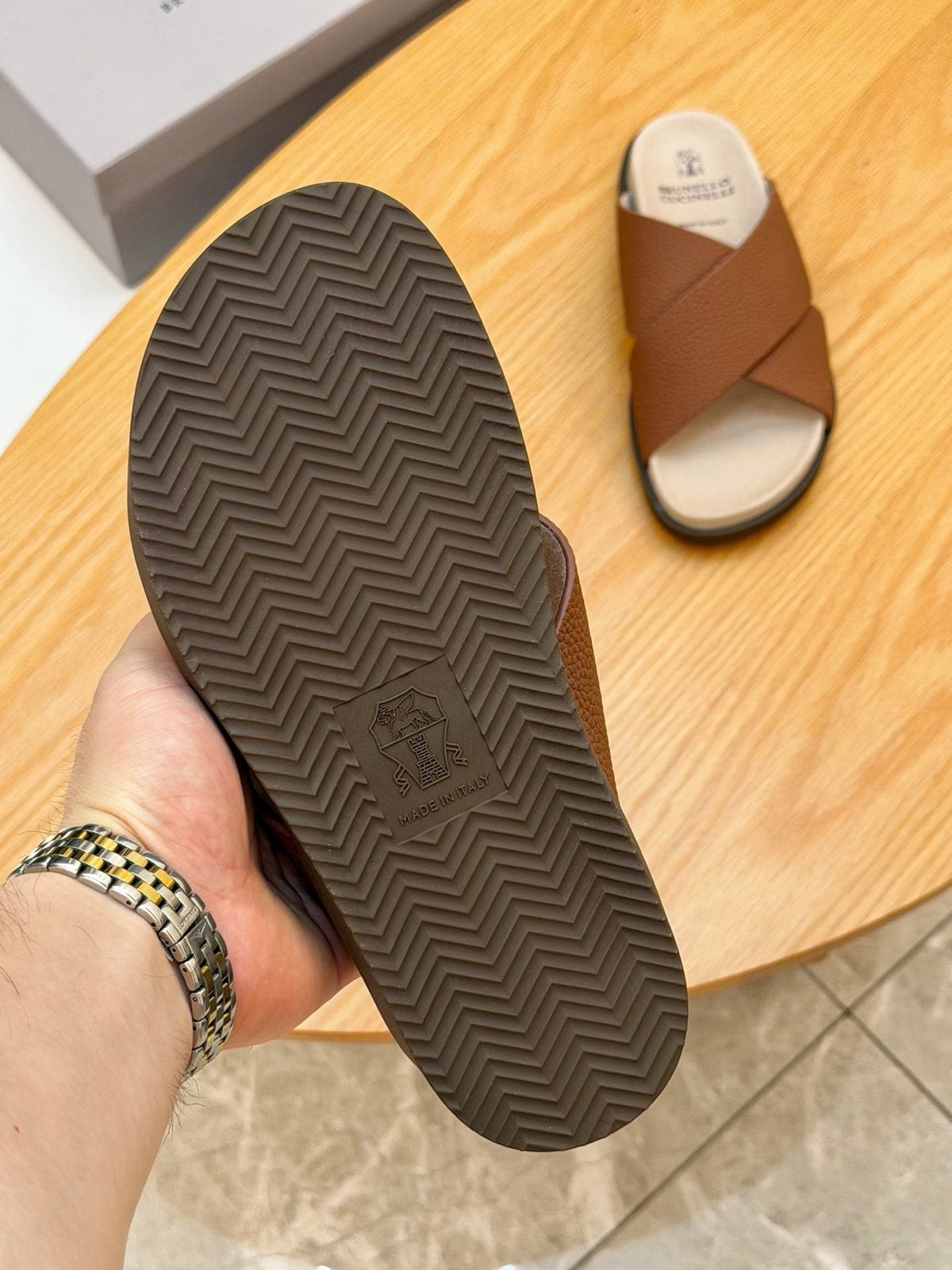 Brunello Cucinelli Crossover Slide Sandals — front
