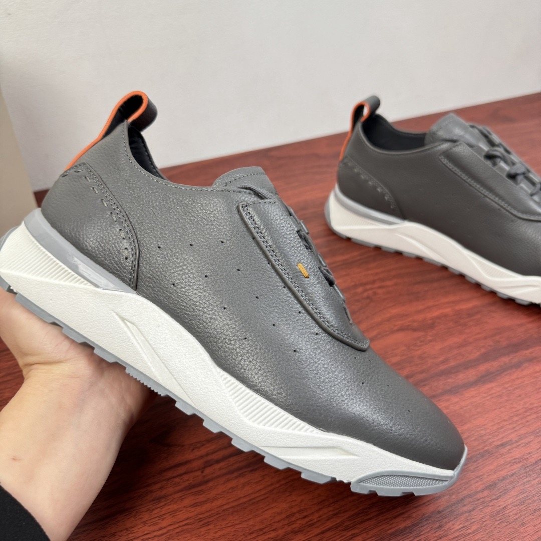 Santoni Perforated Leather Low-Top Sneakers — front
