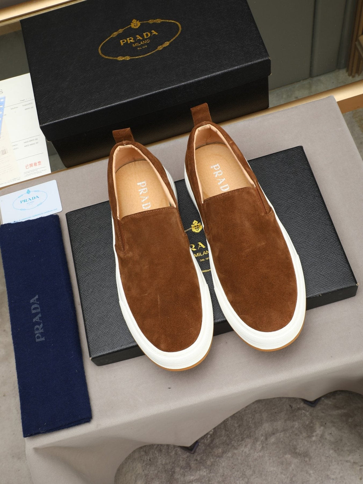 Prada Leather Slip-On Sneakers — front