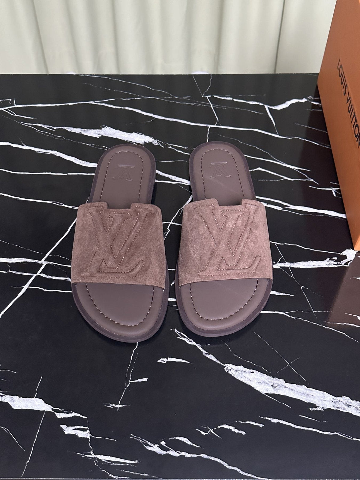 Louis Vuitton Embossed Strap Slide Sandals — front