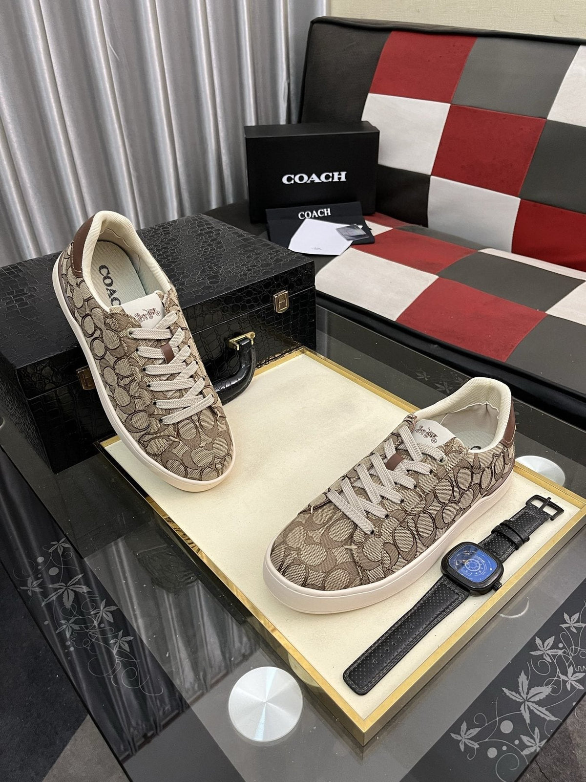 Coach Black and Charcoal Low-Top Sneakers — front
