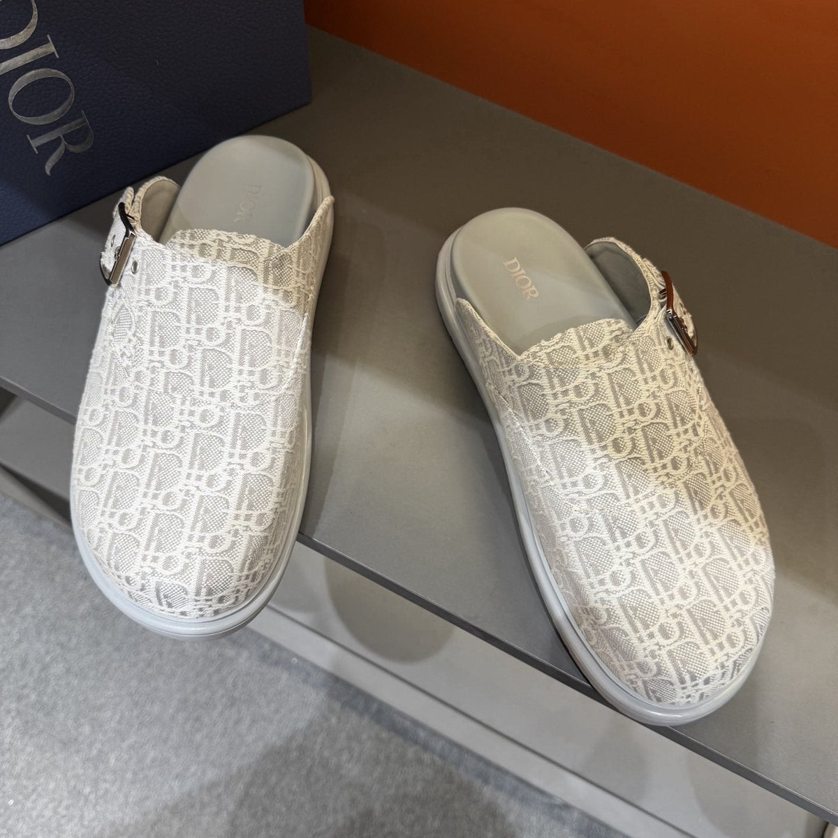 Dior Monogram Buckle Mule Shoes — front