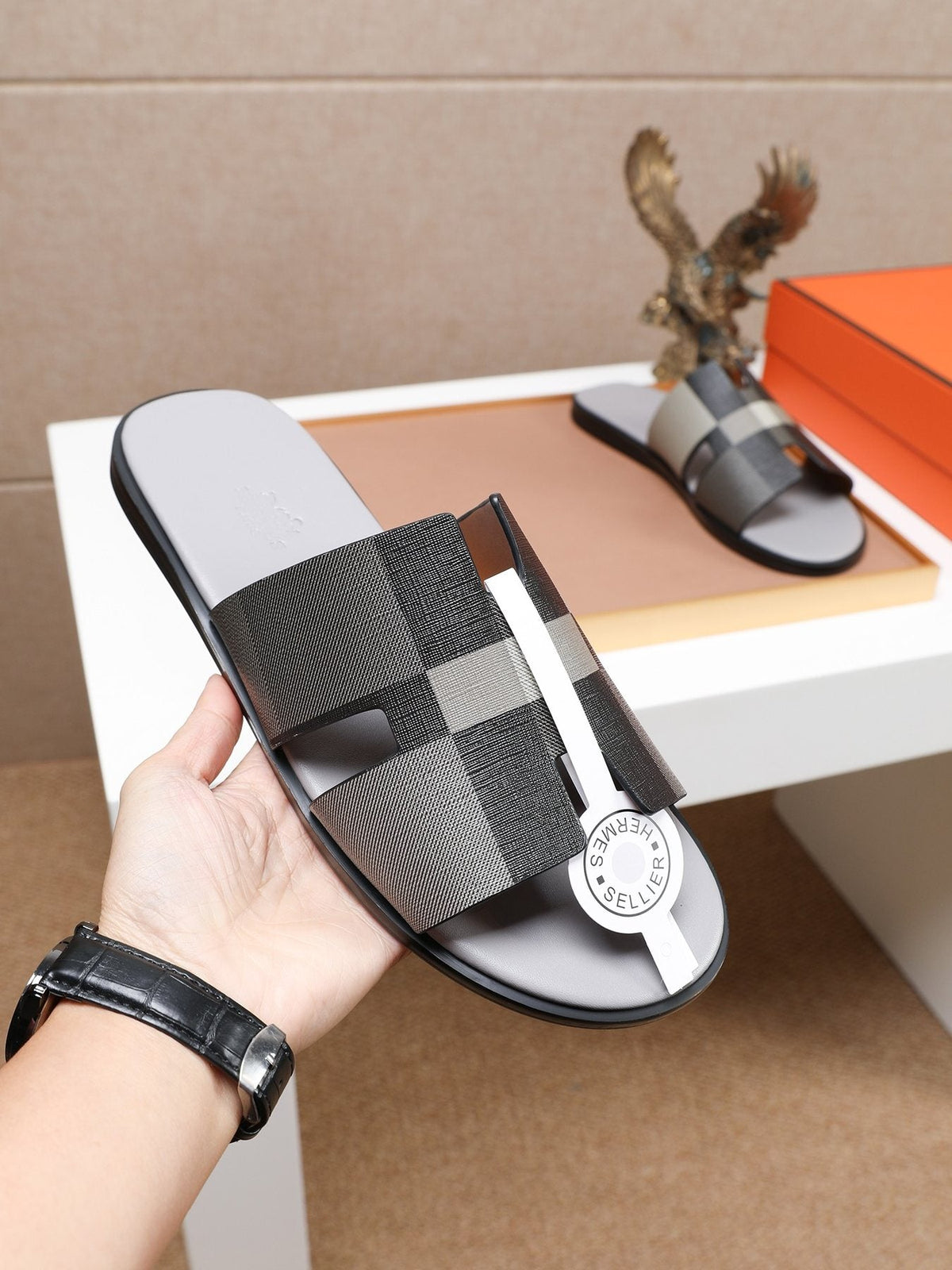 Hermès Textured H Slide Sandals — model