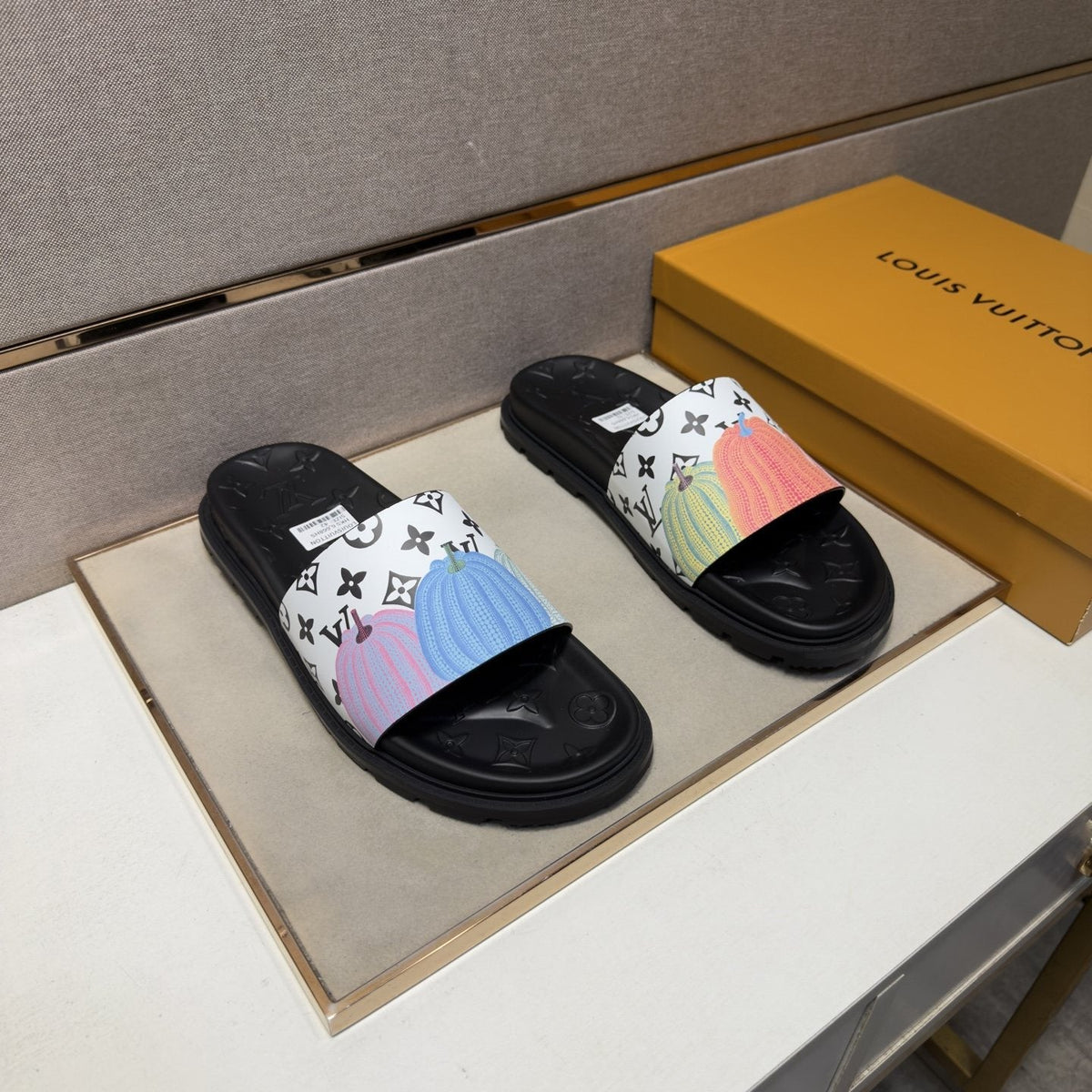 Louis Vuitton Pastel Multicolor Strap Slide Sandals — front