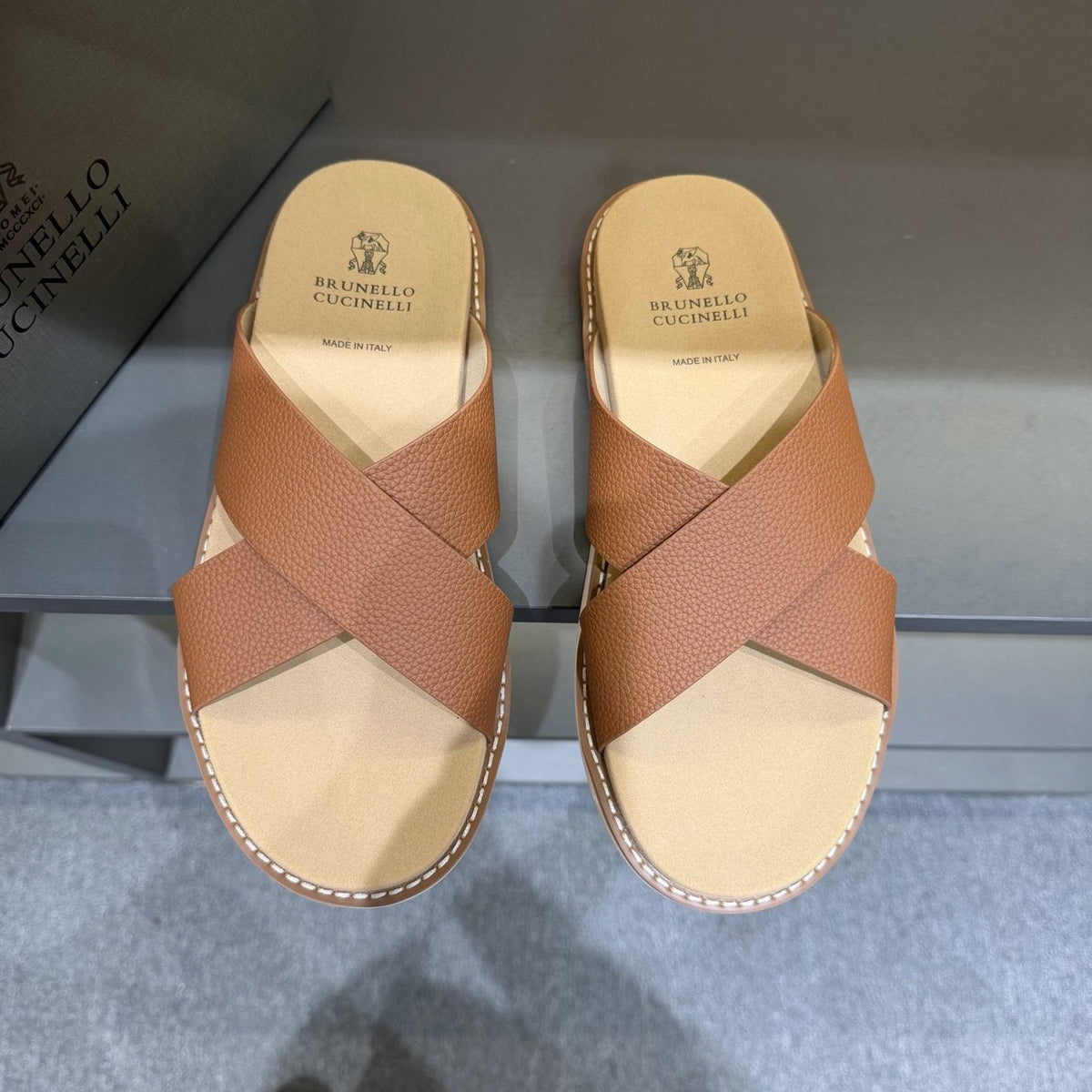 Brunello Cucinelli Cross-Strap Slide Sandals — front