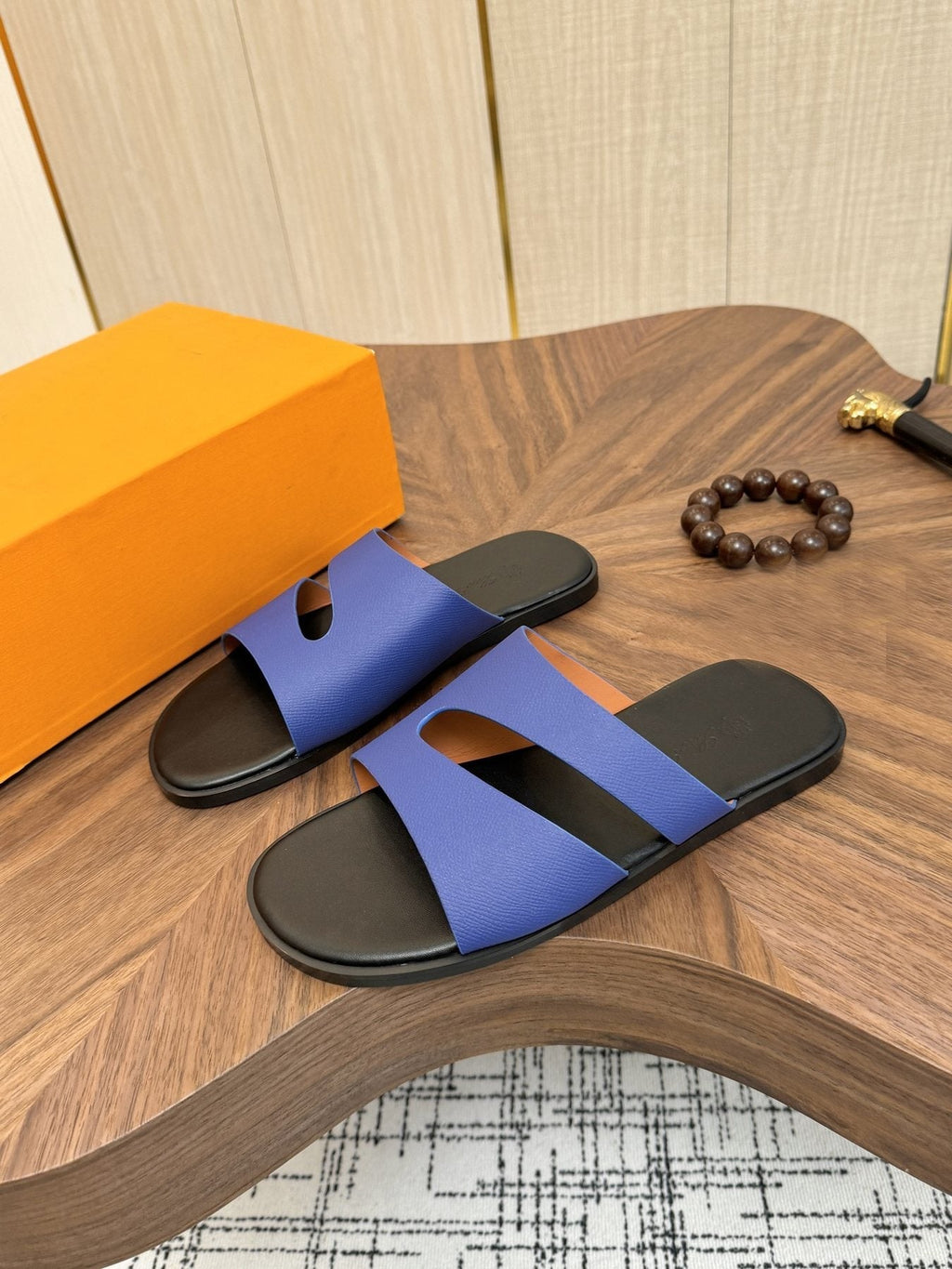 Loro Piana Dark Green Two-Strap Slide Sandals — front